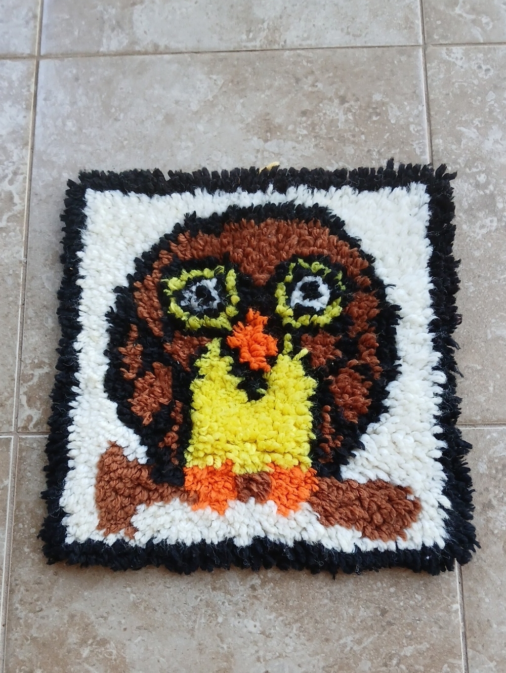 Vintage Handmade Owl Latch Hook Wall Decor 12x12